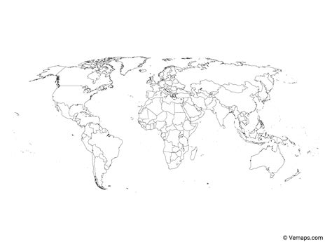 Outline Map of the World with Countries - Robinson projection | Free Vector Maps