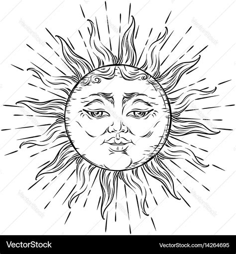 Antique style hand drawn art sun boho chic tattoo Vector Image