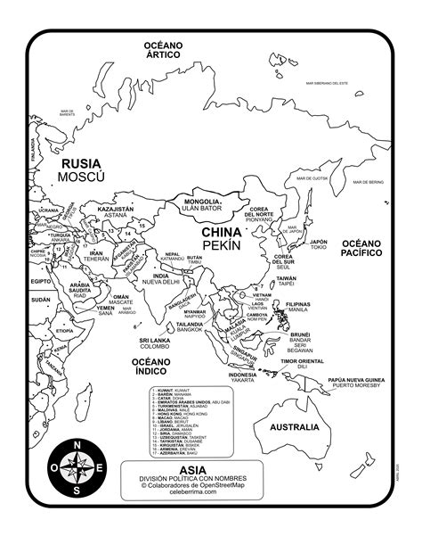 Mapa Asia con división política con y sin nombres - Celebérrima.com