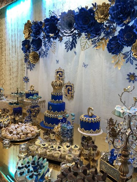 Royal Blue + Gold Paper Flower Backdrop | Quinceanera decorations ...