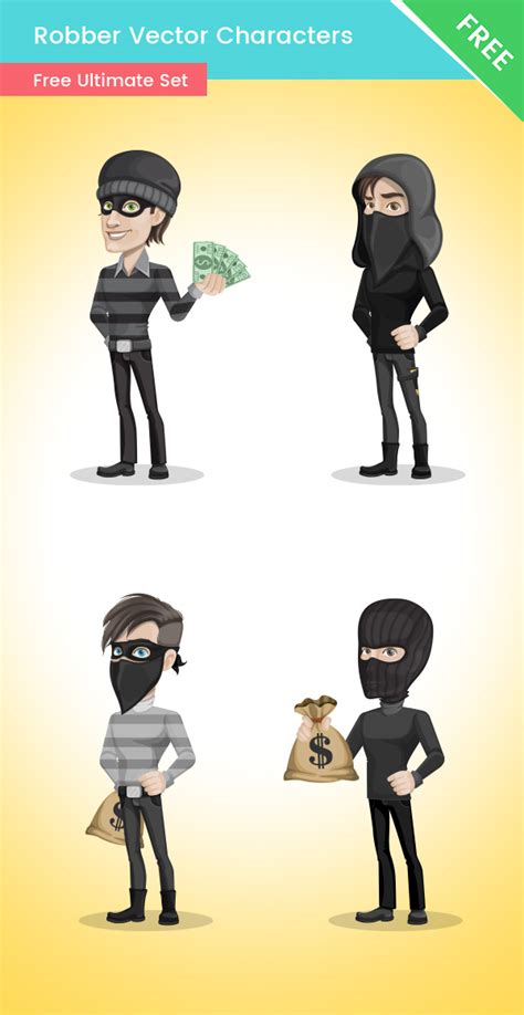 Robber Cartoon Vector Set - Vector Characters