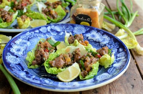 Spicy Beef Larb Lettuce Wraps - Lavender and Lovage