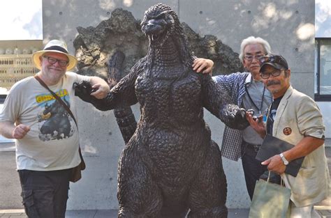 At Toho Studios Japan with Godzilla, SPFX director Teruyoshi Nakano and Godzilla suit actor ...