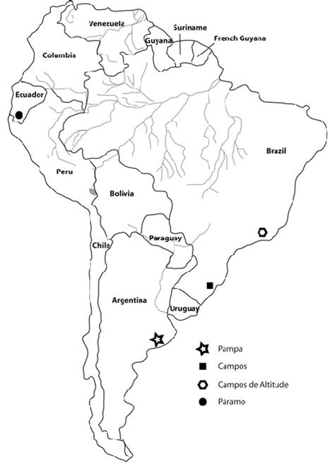 Map showing the study sites within the grasslands of South America ...