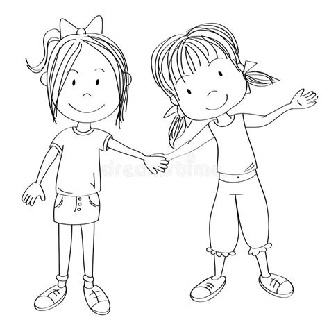 Little Girls Holding Hands Drawing