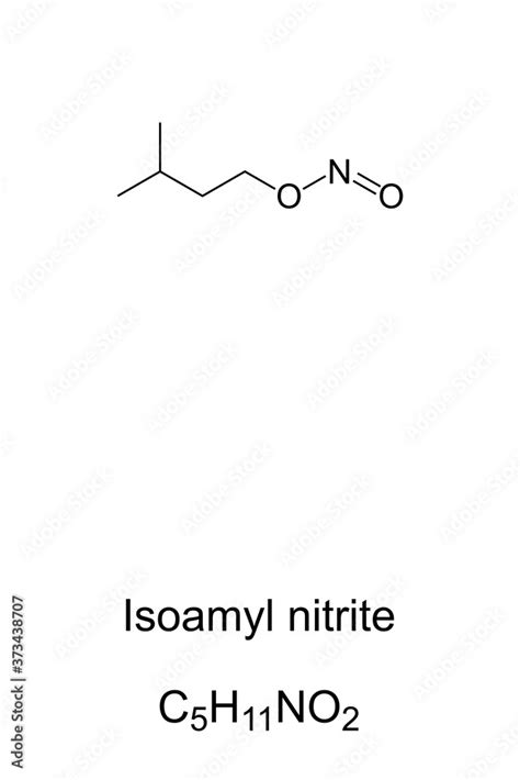 Isoamyl nitrite, amyl nitrite, known as poppers, chemical structure. As inhalant it is a ...