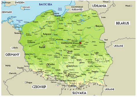 Large Size Physical Map Of Poland Worldometer - Riset