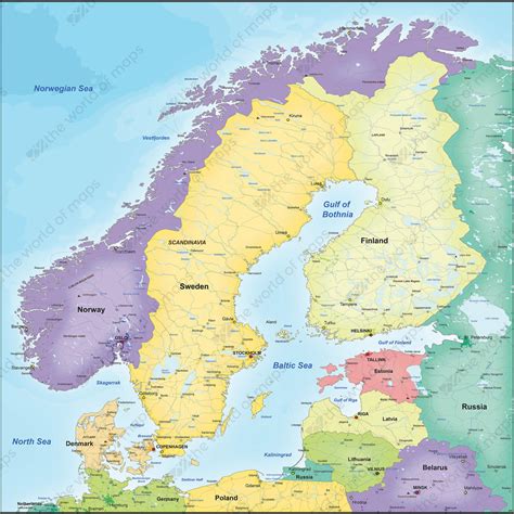 Digital Political Map Scandinavia 836 | The World of Maps.com