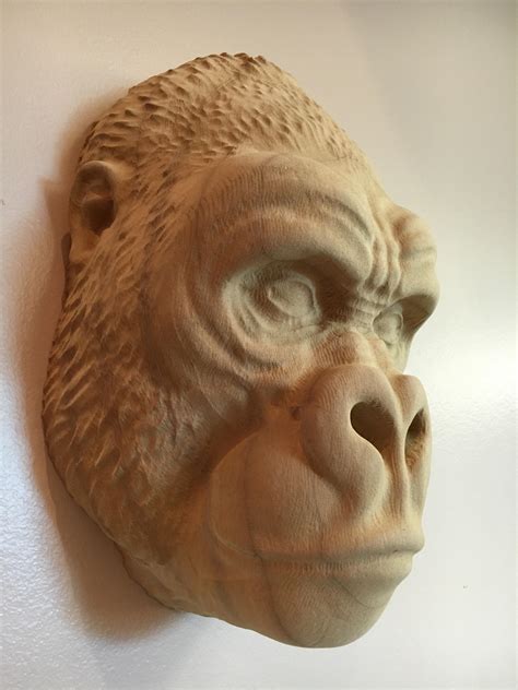 Made a gorilla head on the 5axis CNC out of MDF. : woodworking