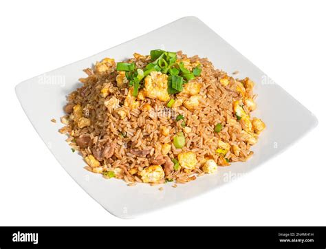 Peruvian traditional food. Rice with meat and vegetable, scramble eggs ...