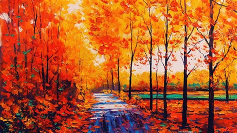 Download Trees Fall Wallpaper - Oil Painting On Itl.cat