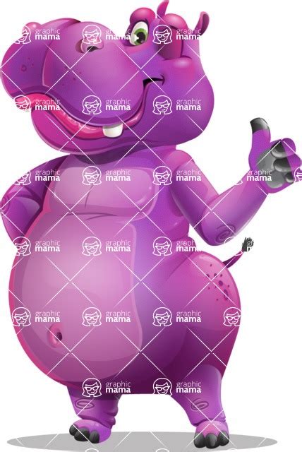 Purple Hippo Cartoon Character Set / Making Thumbs Up | GraphicMama