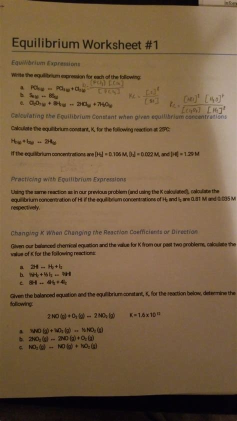 Solved Equilibrium Worksheet #1 Equilibrium Expressions | Chegg.com