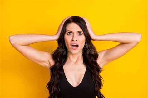 Photo of Young Girl Hands Touch Head Amazed Shocked Surprised Fake ...