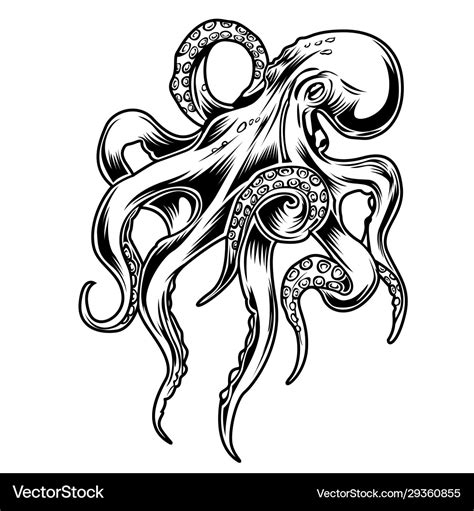 Big octopus drawing black amp white Royalty Free Vector