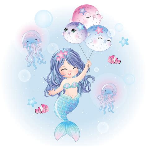 Cute mermaid with watercolor illustration 2075122 Vector Art at Vecteezy