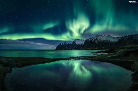 aurora polaris, Mountains, Senja Island, Norwegian Sea, Norway - Beautiful views wallpapers ...