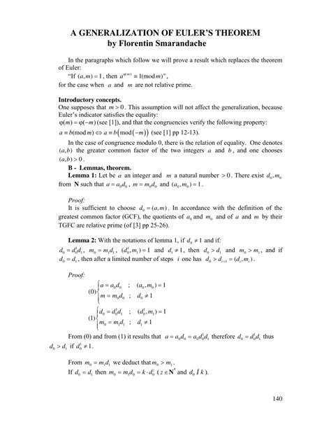 (PDF) Generalization of Euler’s theorem