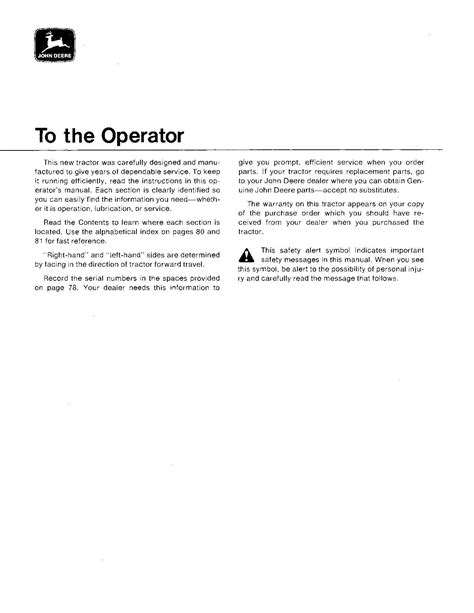 JOHN DEERE 2030 TRACTOR OPERATORS MANUAL 0-187300 – PROFMANUAL