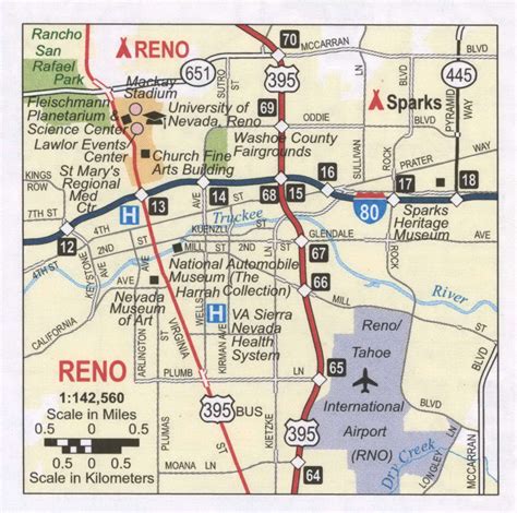 Reno road map, highway Reno NV city and surrounding area