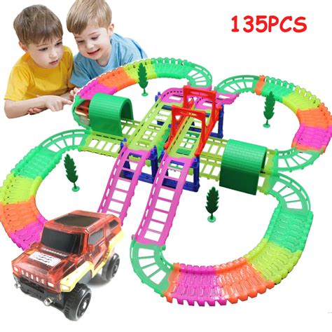 135PCS Set Luminous Racing Track Glow in the Dark Magic Track Educational Rail Car Toy Racing ...