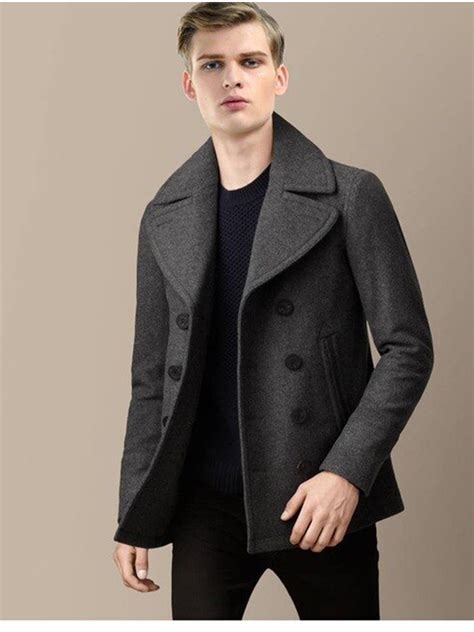 Mens Casual Grey Wool Winter Peacoat On Sale – Bay Perfect