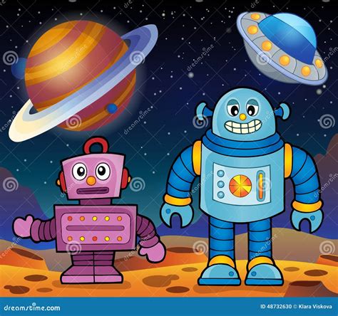 Space Theme With Robots 1 Cartoon Vector | CartoonDealer.com #48732629