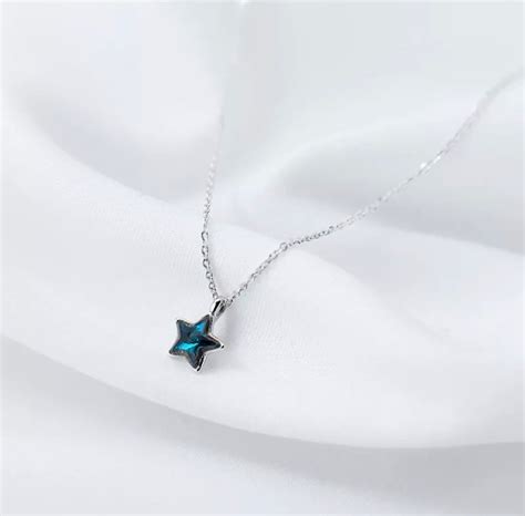 Star Necklace, Blue Star Necklace, Blue Star Pendant, Sterling Silver ...