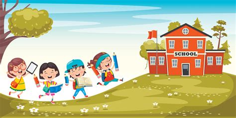 Happy Kids Walking Toward School 1219759 Vector Art at Vecteezy