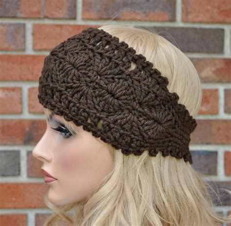 Crochet Headwrap Womens Crochet Headband in Chocolate