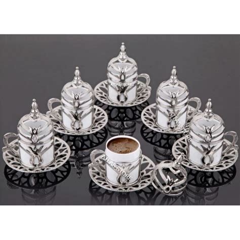 TURKISH COFFEE SILVER PATTERN 6 Personality 24 PIECES PORCELAIN COFFEE ...