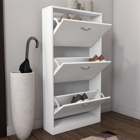 White Matte Modern 3 Drawer Shoe Storage Cabinet Cupboard / Shoe rack ...