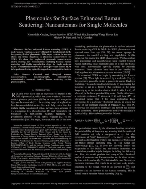 (PDF) Plasmonics for Surface Enhanced Raman Scattering ...scholar.harvard.edu/files/crozier ...