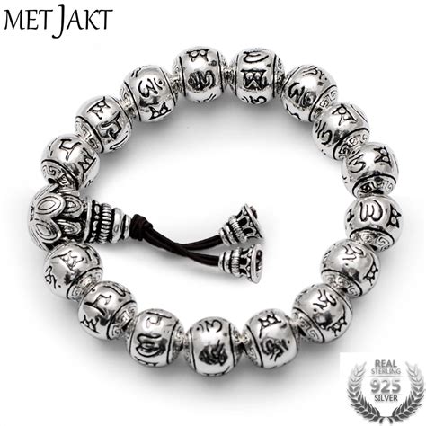 MetJakt Buddhism Mantra Bracelet Solid S925 Sterling Silver Buddha ...