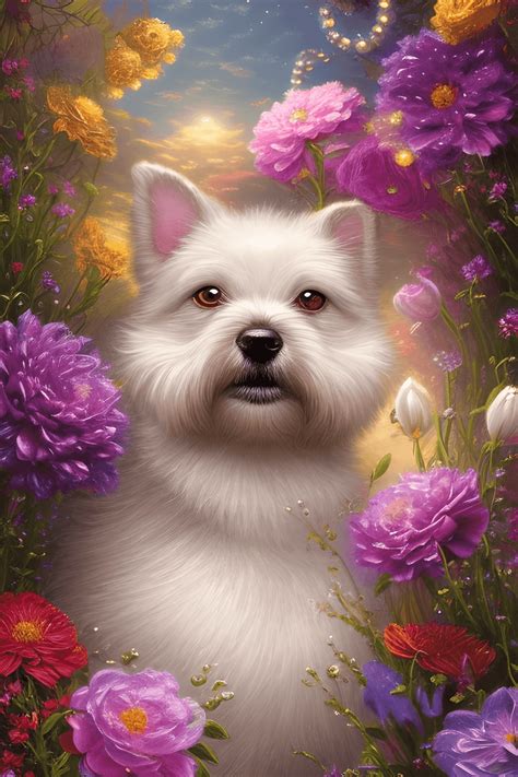 Cute Dog with Flowers and Glitter · Creative Fabrica