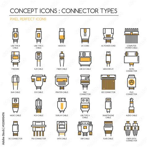 Connector Types , Thin Line and Pixel Perfect Icons Stock Vector | Adobe Stock