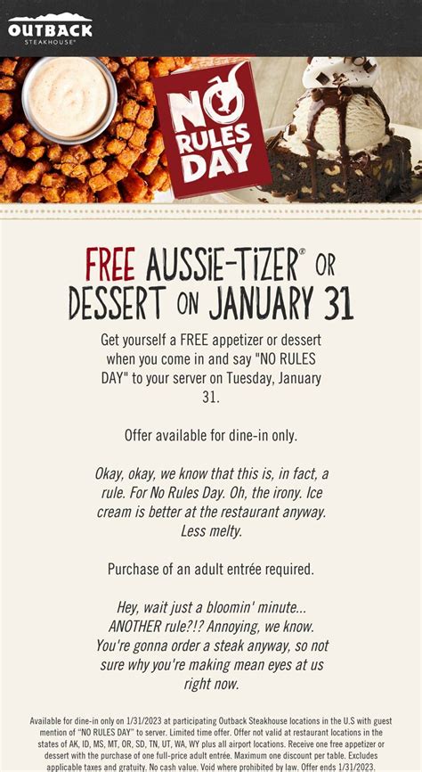 Free appetizer or dessert today at Outback Steakhouse # ...