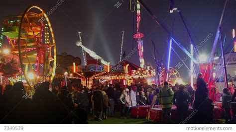 Panorama Of Crowdy Luna Park At Night Stock video footage | 7349539