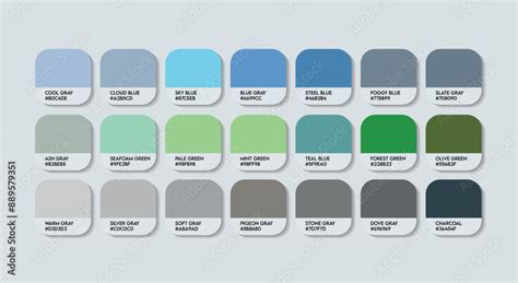 Pigeon Color Palette, Pigeon Color Guide Palette with Color Names. Catalog Samples of Grey with ...