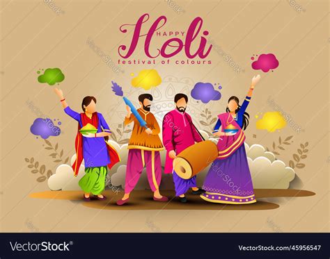 Happy holi festival of india background group Vector Image