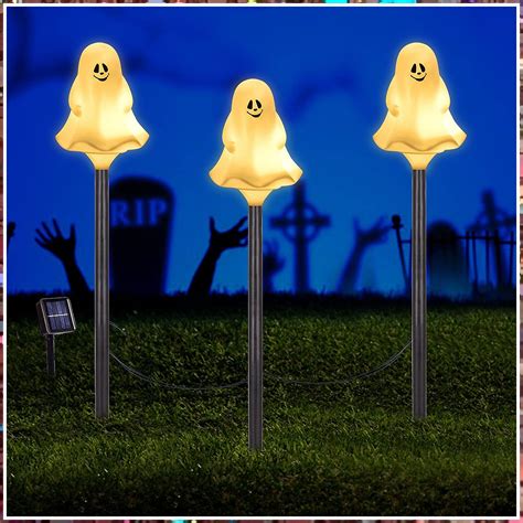 Solar Garden Lights, Set of 3 Outdoor LED Solar Powered Ghost Halloween ...