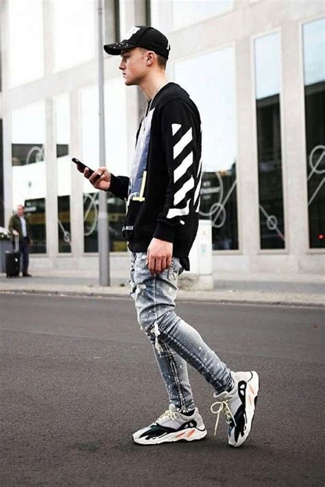 Men's Urban Fashion Street Style Inspo Winter Wear Off White Sweatshirt adidas Yeezy Boost 700 ...