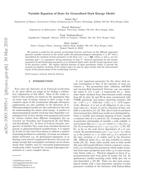 (PDF) Variable Equation of State for Generalized Dark Energy Model