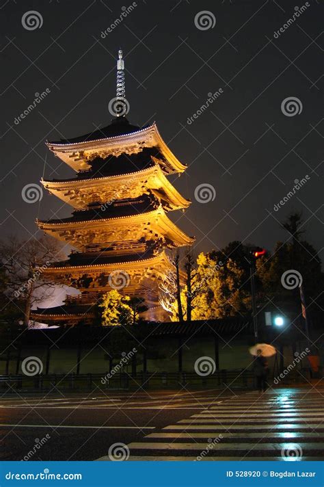 Toji Temple at Night - Kyoto, Japan Stock Photo - Image of rain, moat ...