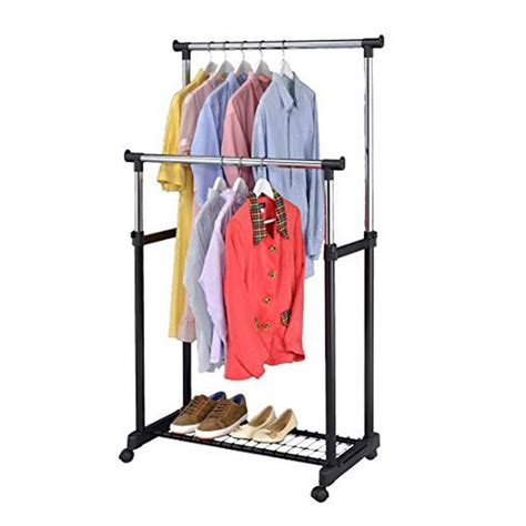 Finnhomy Double Rail Adjustable Rolling Garment Rack with Bottom Shelf,Metal Hanging Clothes ...