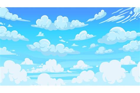 Cloudy sky background. Cartoon atmospheric anime scenery wit