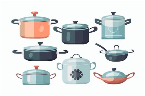 Premium Vector | A collection of pots and pans from the series by person.