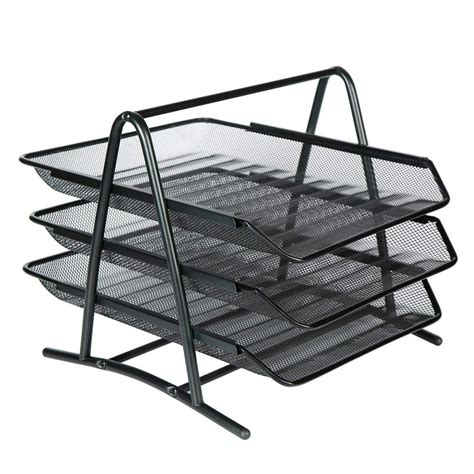 Designa Office Stackable 3 Tier Paper File Document Letter Tray Desk Organizer - Black - Walmart ...