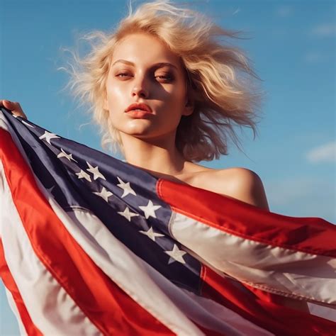 Premium AI Image | A woman holding an american flag