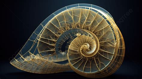 Gold Snail Shell Background, 3d Renderings For Photographers, 3d Illustration Golden Ratio ...